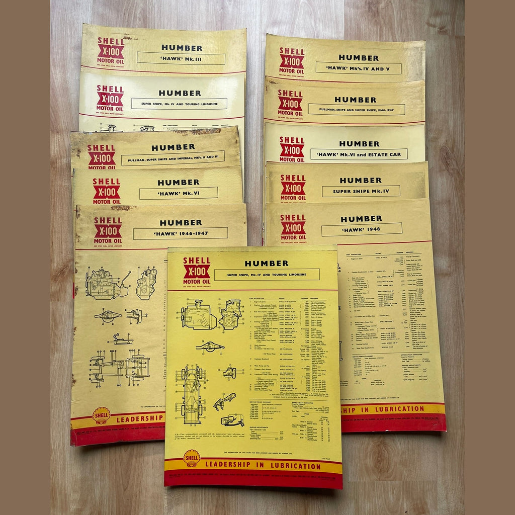 Vintage Shell X-100 Humber Lubrication charts X11