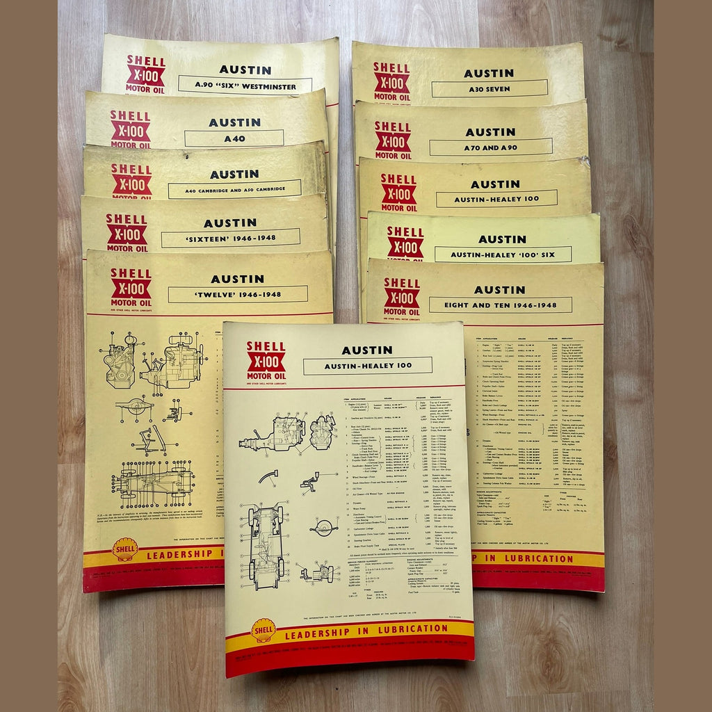 Vintage Shell X-100 Austin Lubrication charts X11