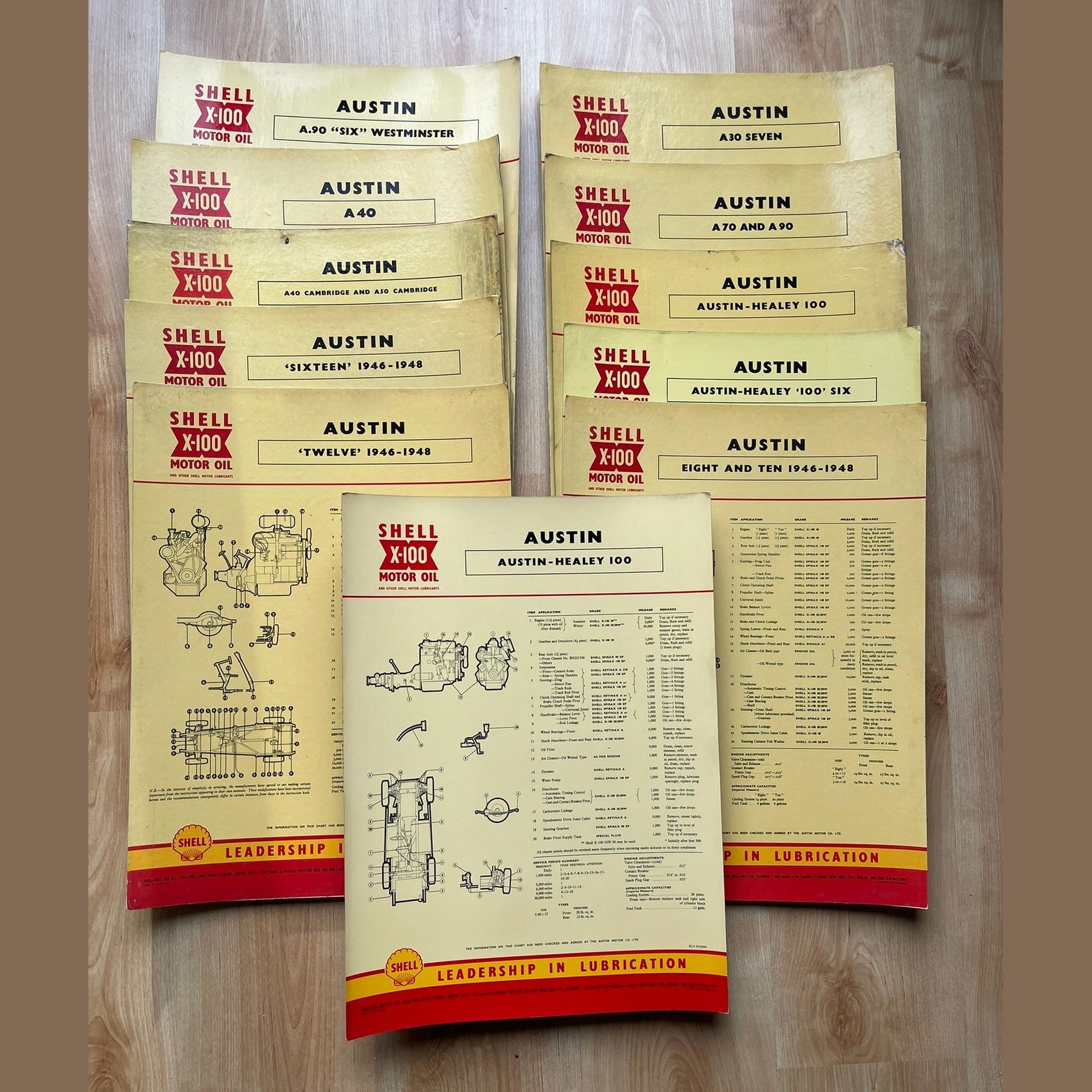 Vintage Shell X-100 Austin Lubrication charts X11