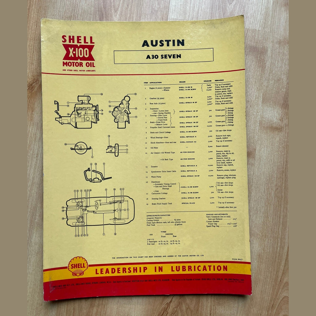 Vintage Shell X-100 Austin Lubrication charts X11