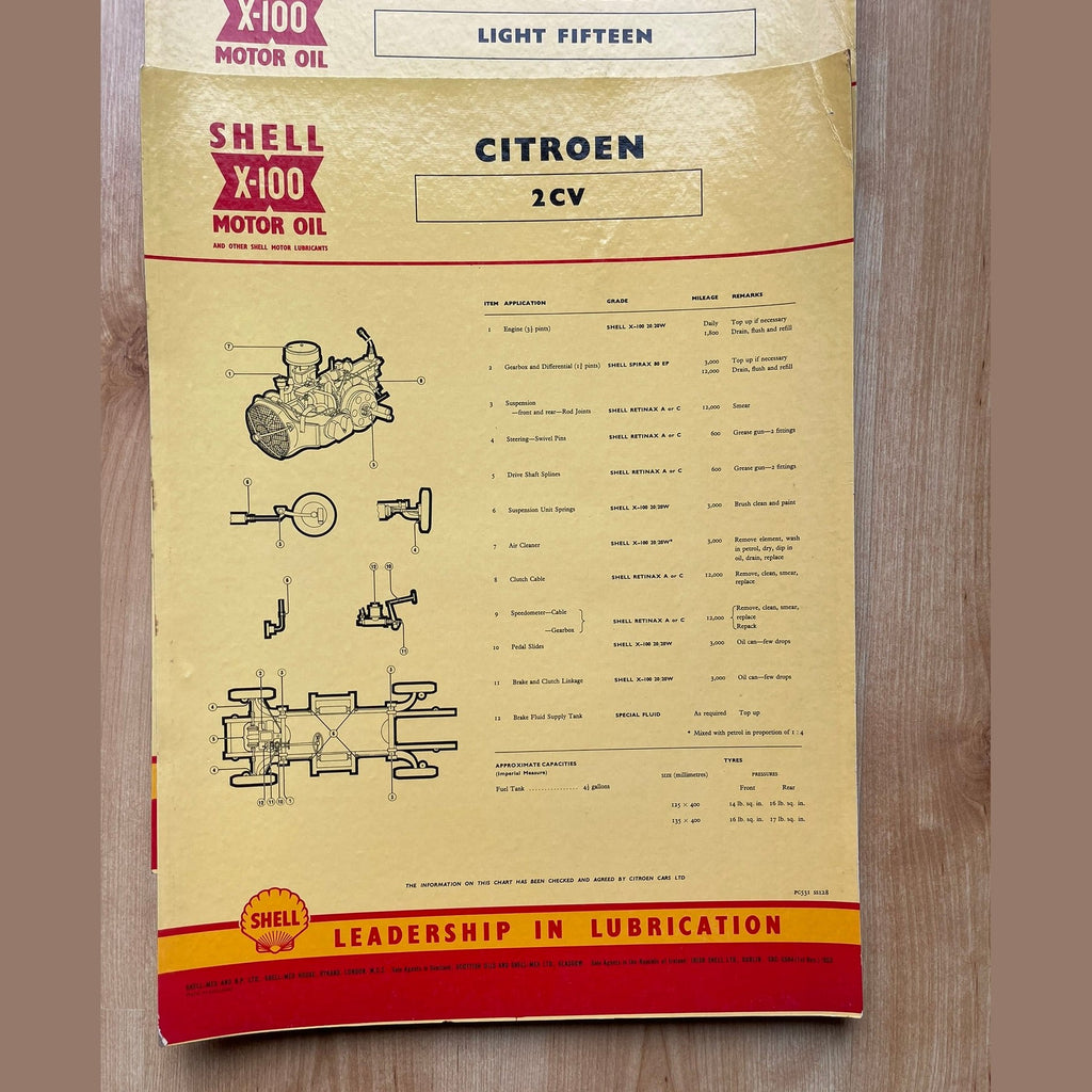 Vintage Shell X-100 Citroen Lubrication charts X4