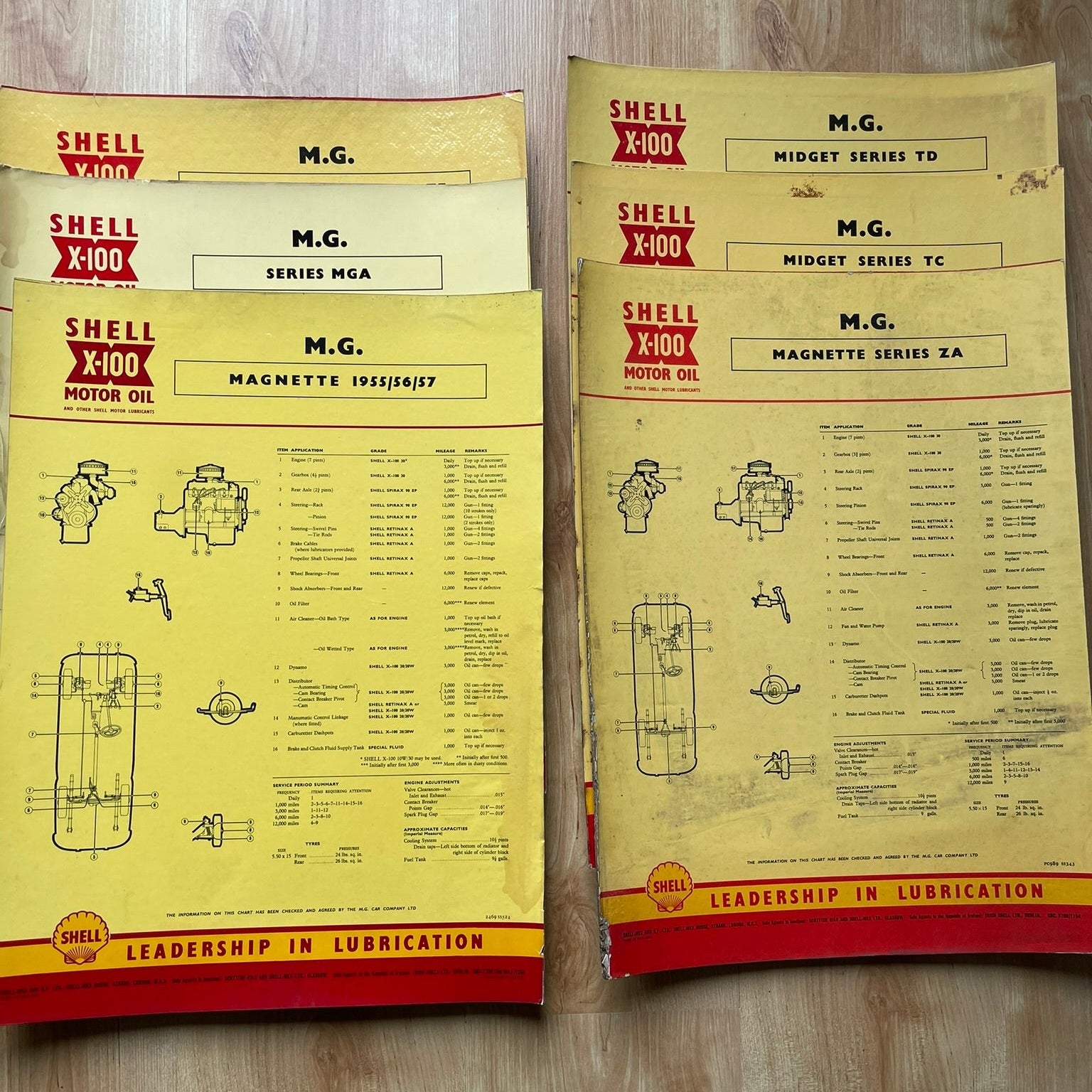 Vintage Shell X-100 MG Lubrication charts X6