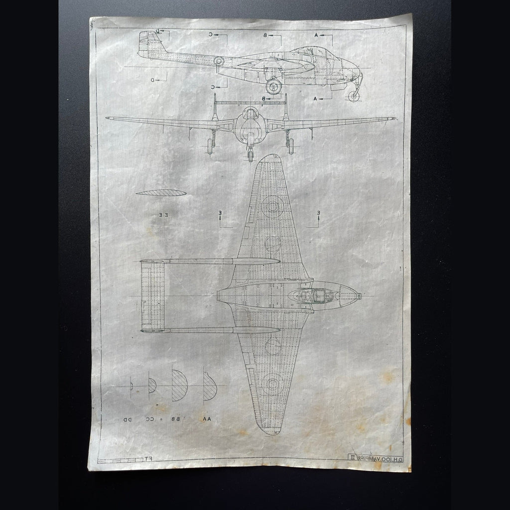 Framed drawing of a WW2 De Havilland Vampire mk2