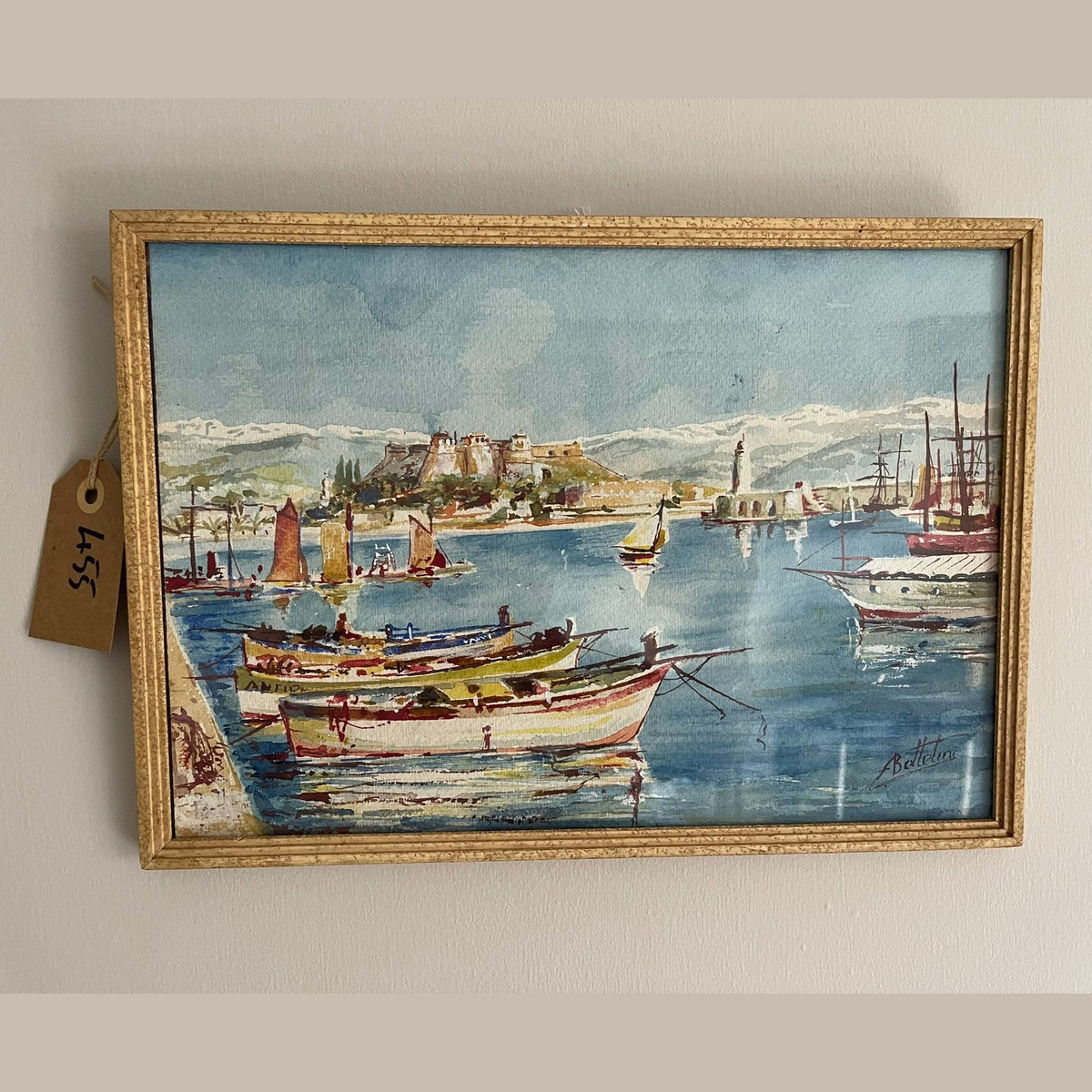 Vintage water colour of French port.