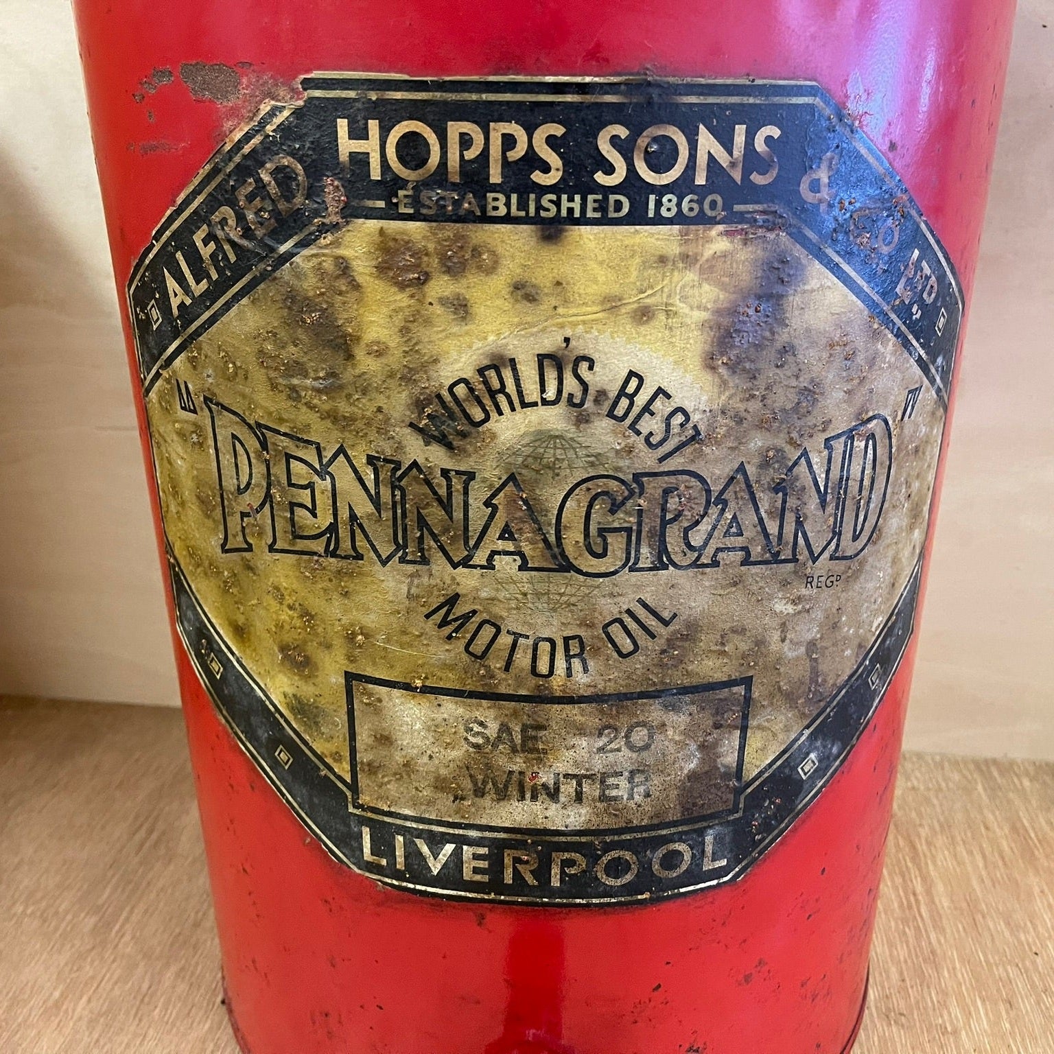 Vintage, Pennegrand motor oil drum for Alfred Hopps, sons and co