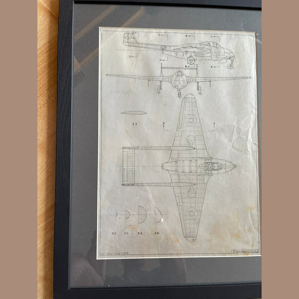 Framed drawing of a WW2 De Havilland Vampire mk2