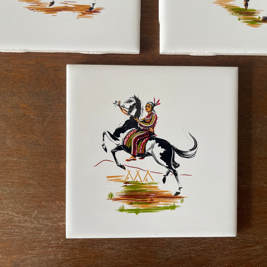 Vintage set of 3 Pilkington carter wall tiles depicting horse themed scenes