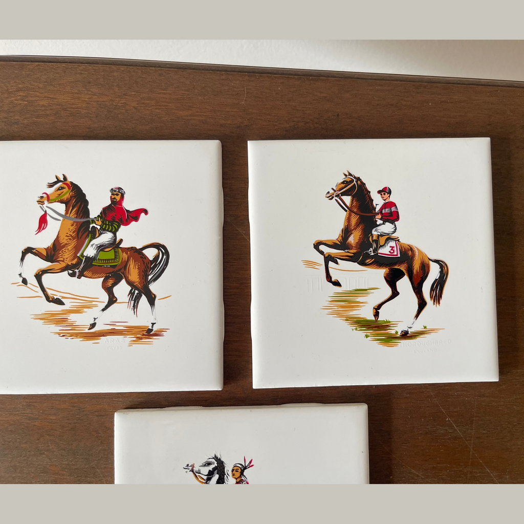 Vintage set of 3 Pilkington carter wall tiles depicting horse themed scenes