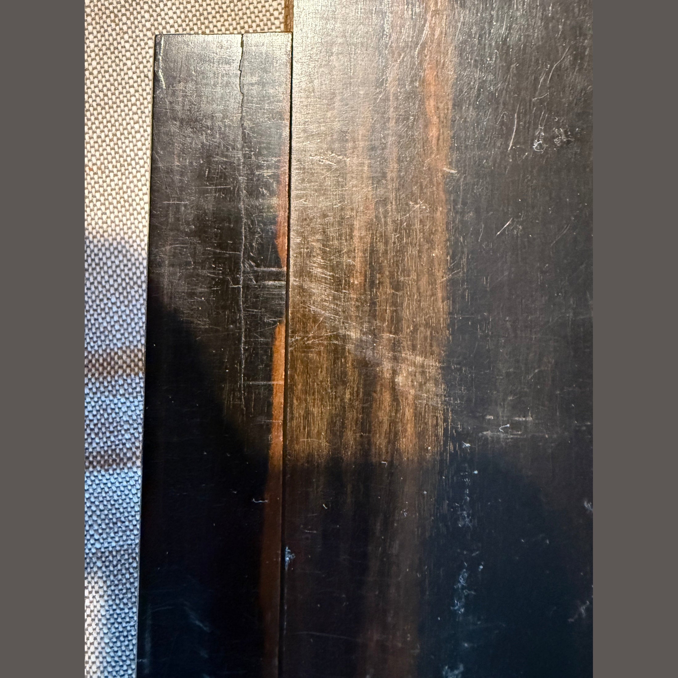 A Victorian brass bound coromandel wood book slides, having pierced brass decoration.