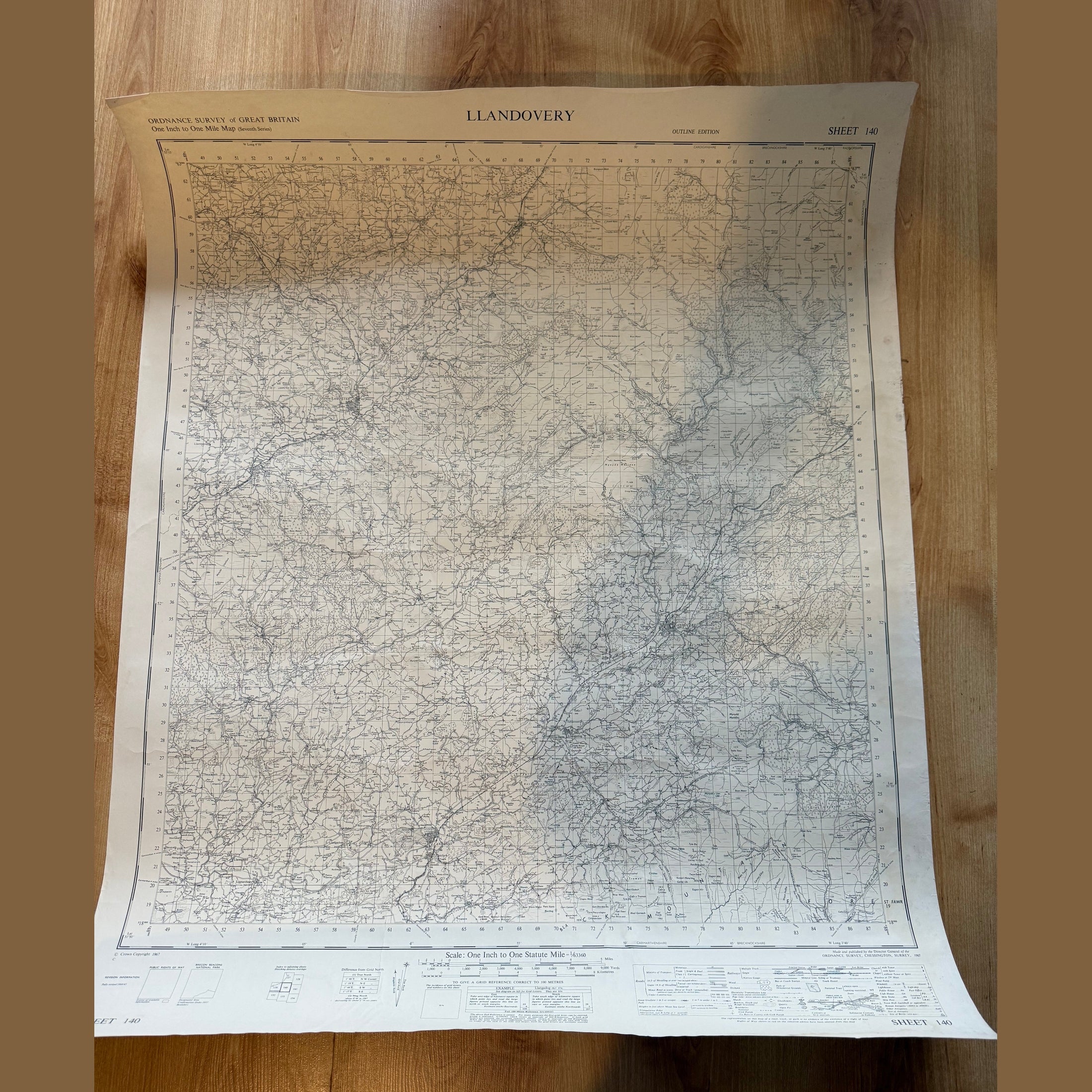 Vintage war office Llandovery map