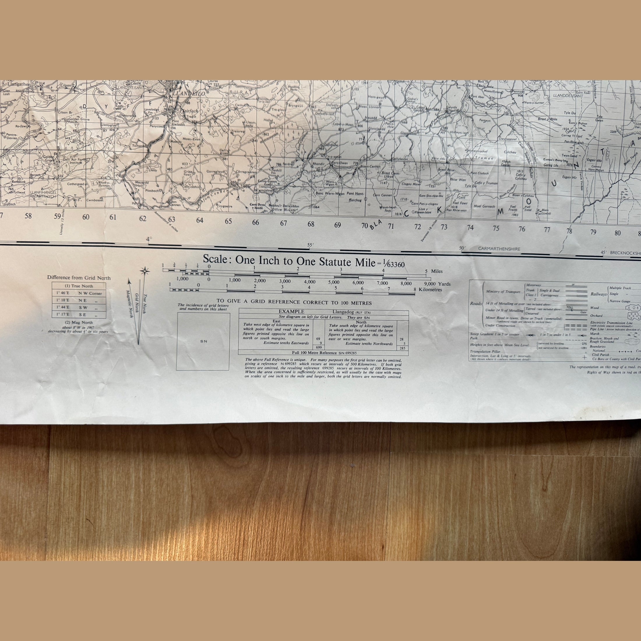 Vintage war office Llandovery map