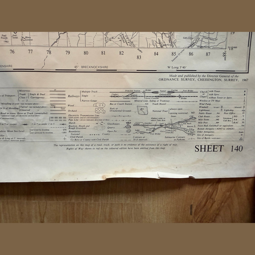 Vintage war office Llandovery map