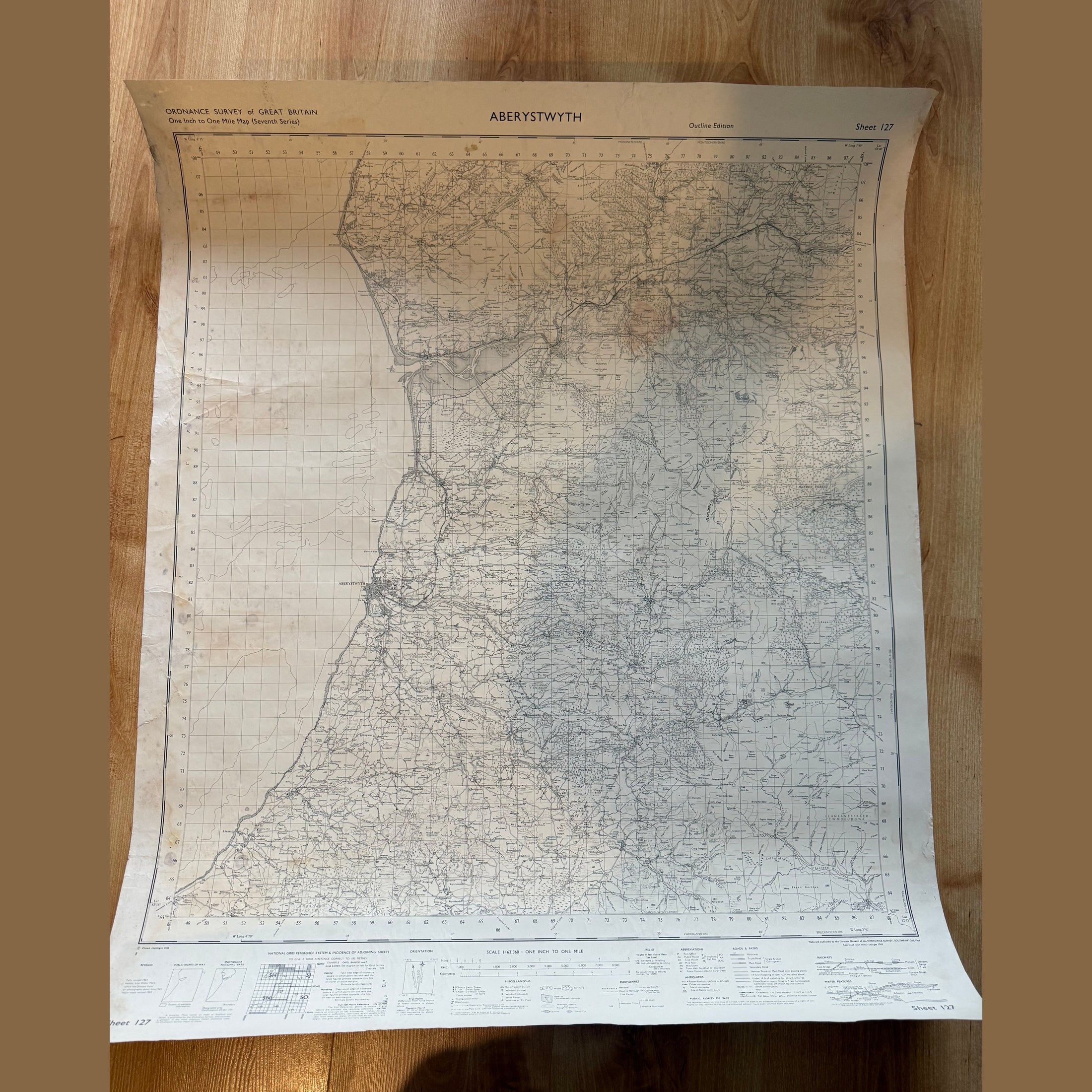 Vintage war office map of Aberystwyth