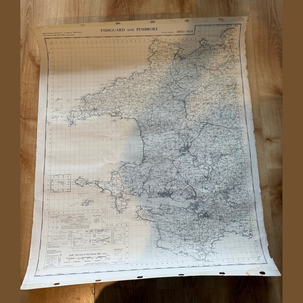 Vintage war office map of Fishguard and Pembroke