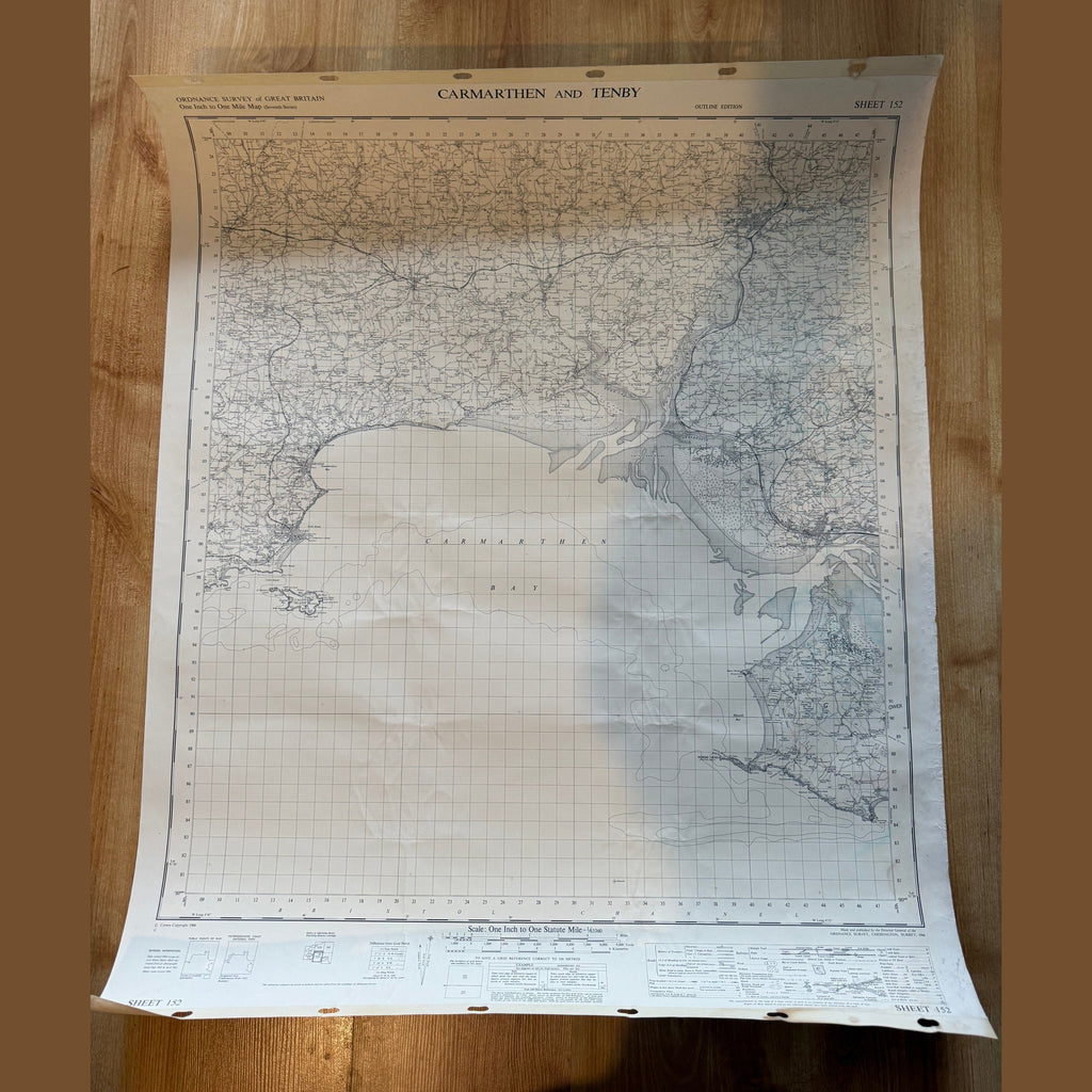 Vintage war office map of Carmarthen and Tenby