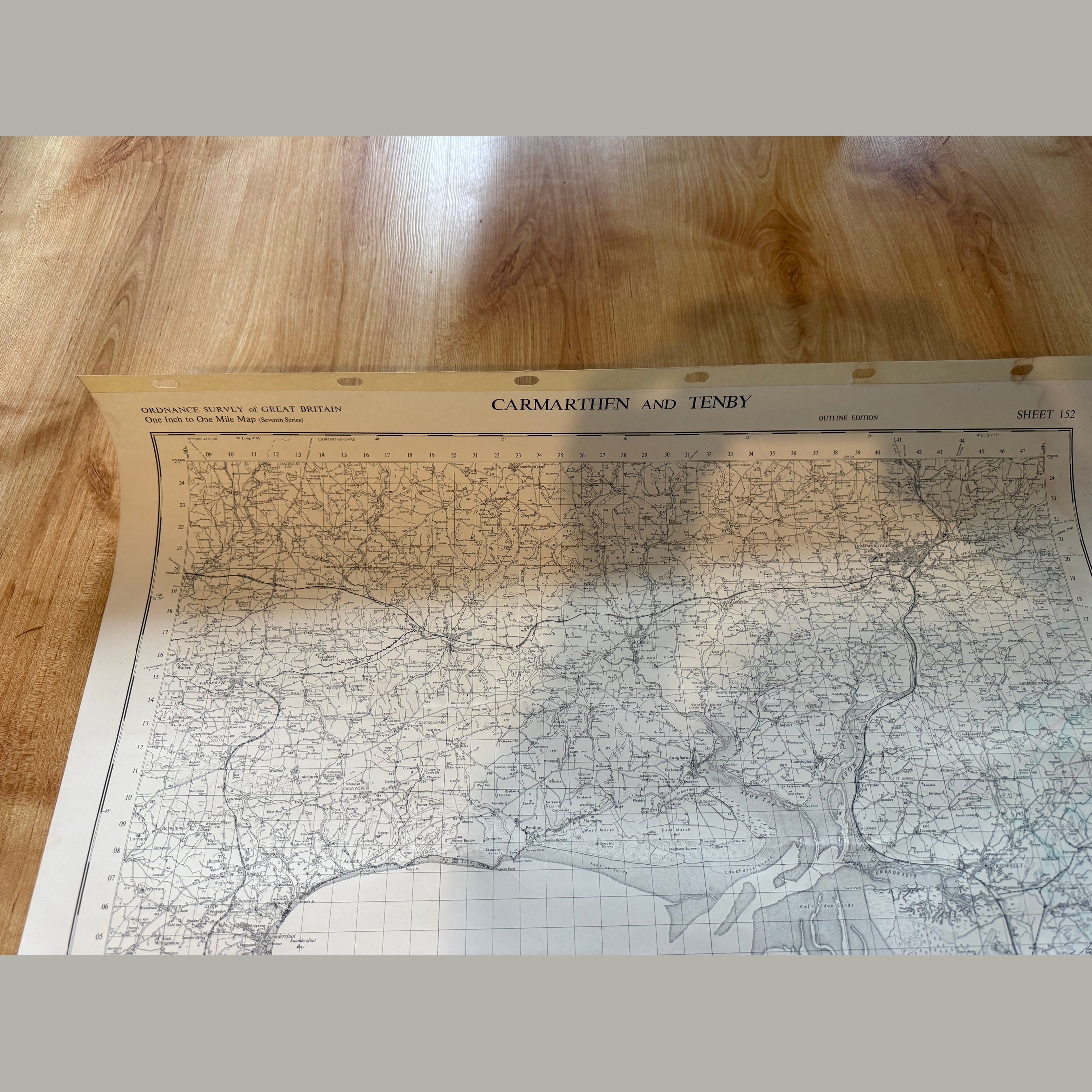 Vintage war office map of Carmarthen and Tenby