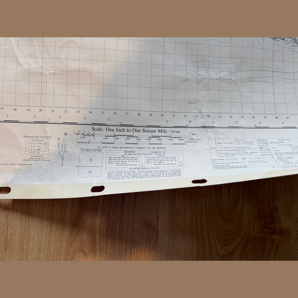 Vintage war office map of Carmarthen and Tenby