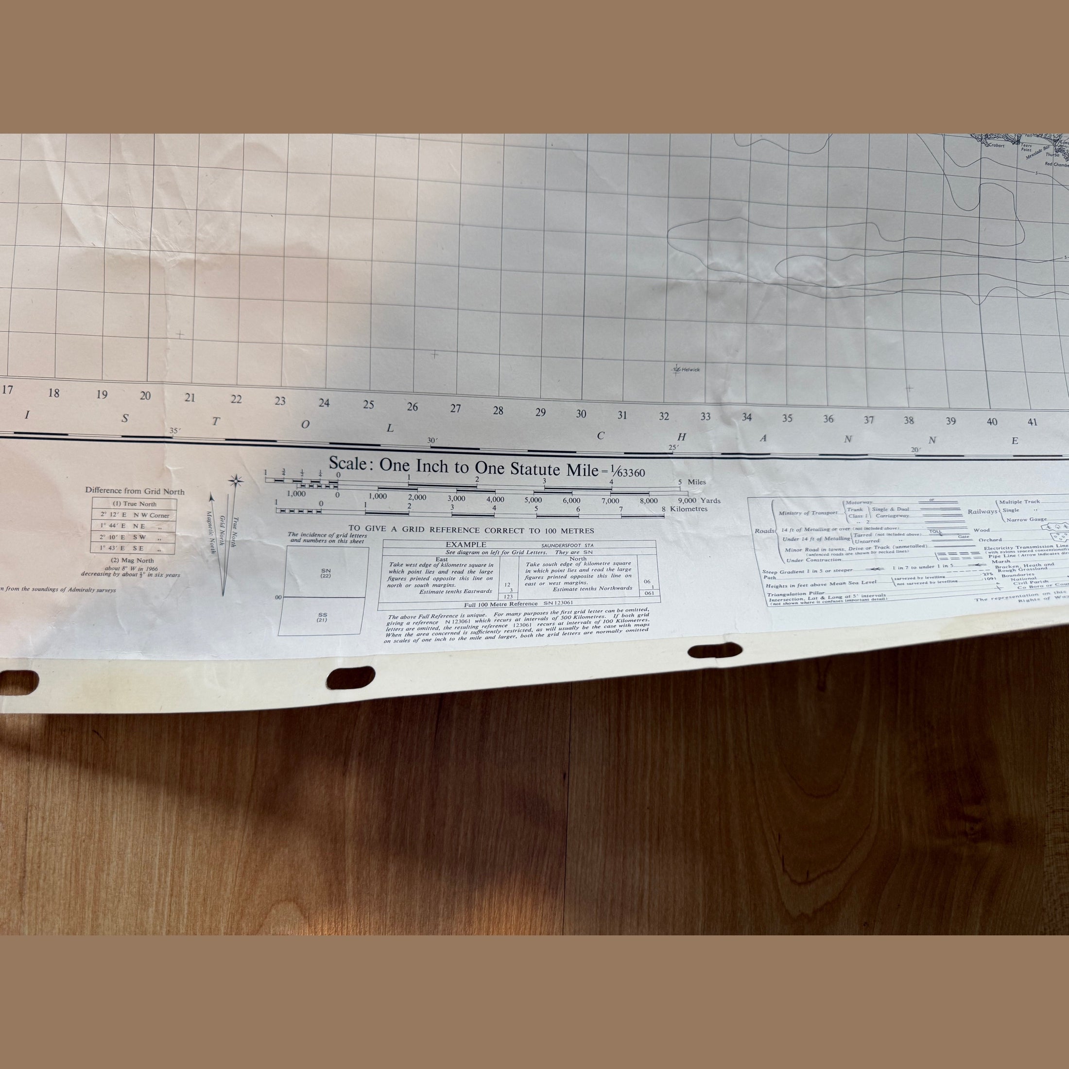 Vintage war office map of Carmarthen and Tenby
