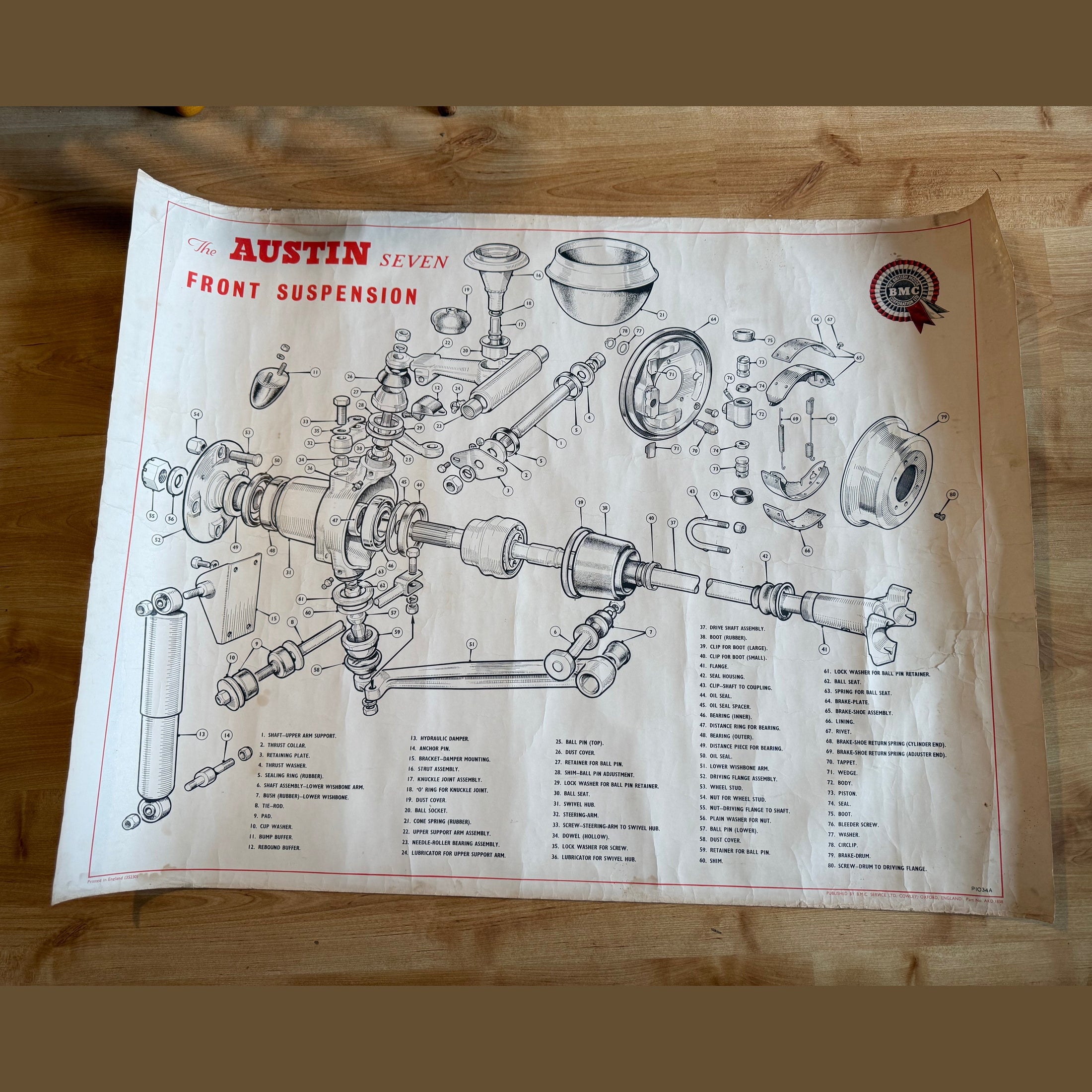 Vintage Austin Seven front suspension poster