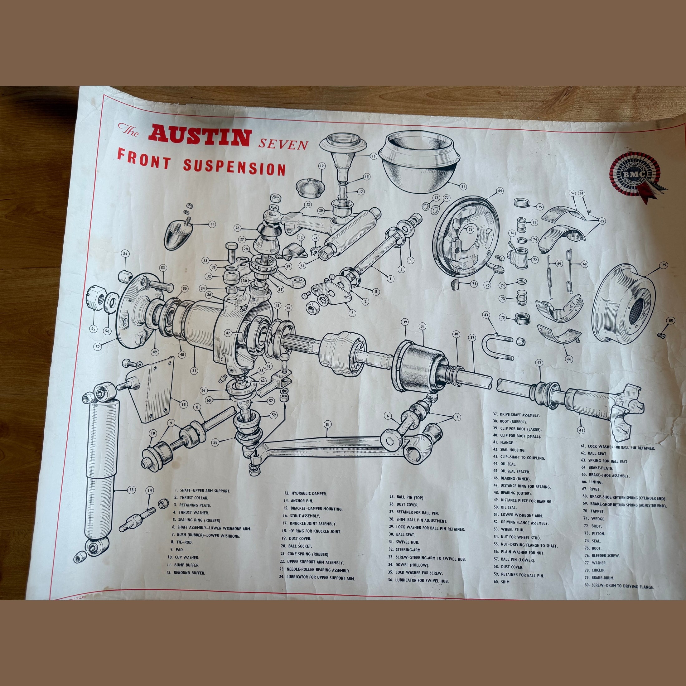 Vintage Austin Seven front suspension poster