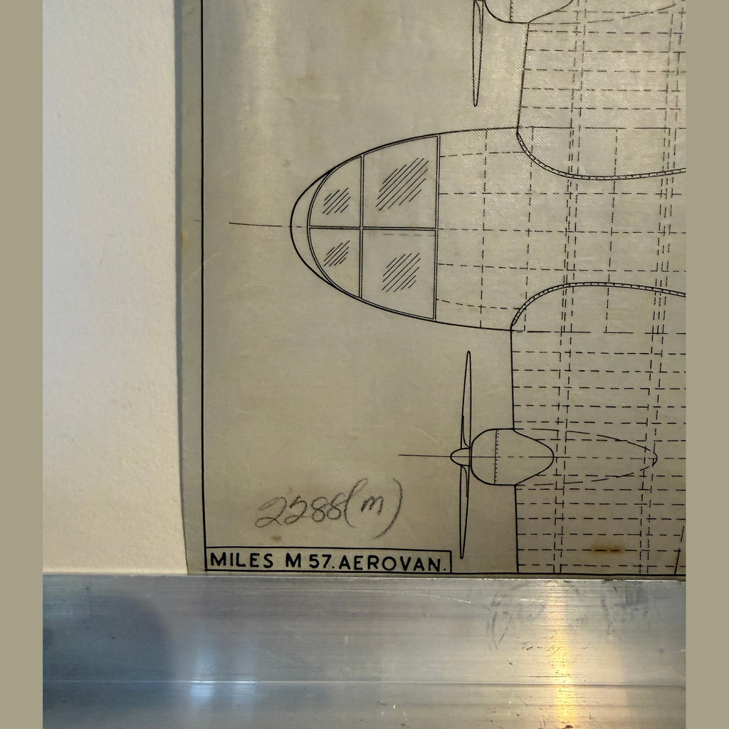 Vintage to scale technical drawing, ink on linen of WW2 era miles M-57 Aerovan
