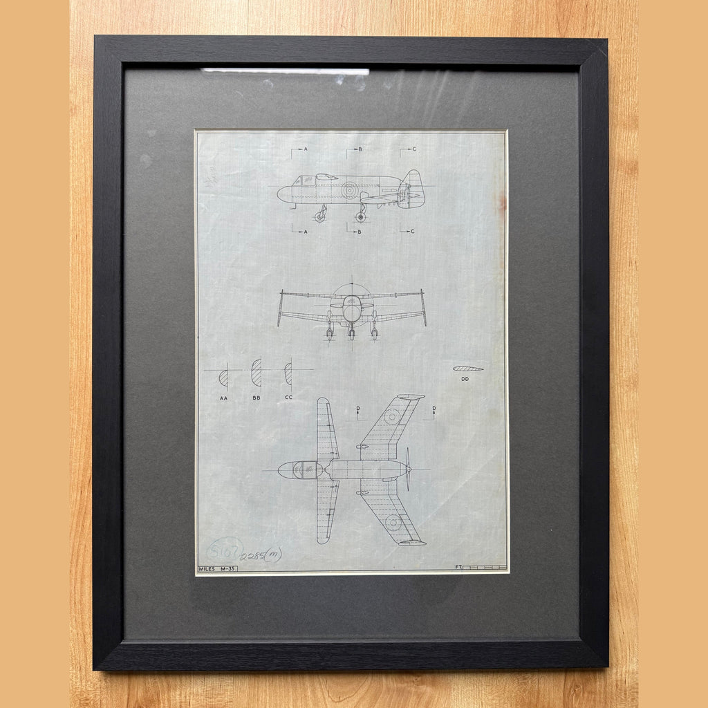WW2 era Miles M-35 Libuellula drawing, ink on linen