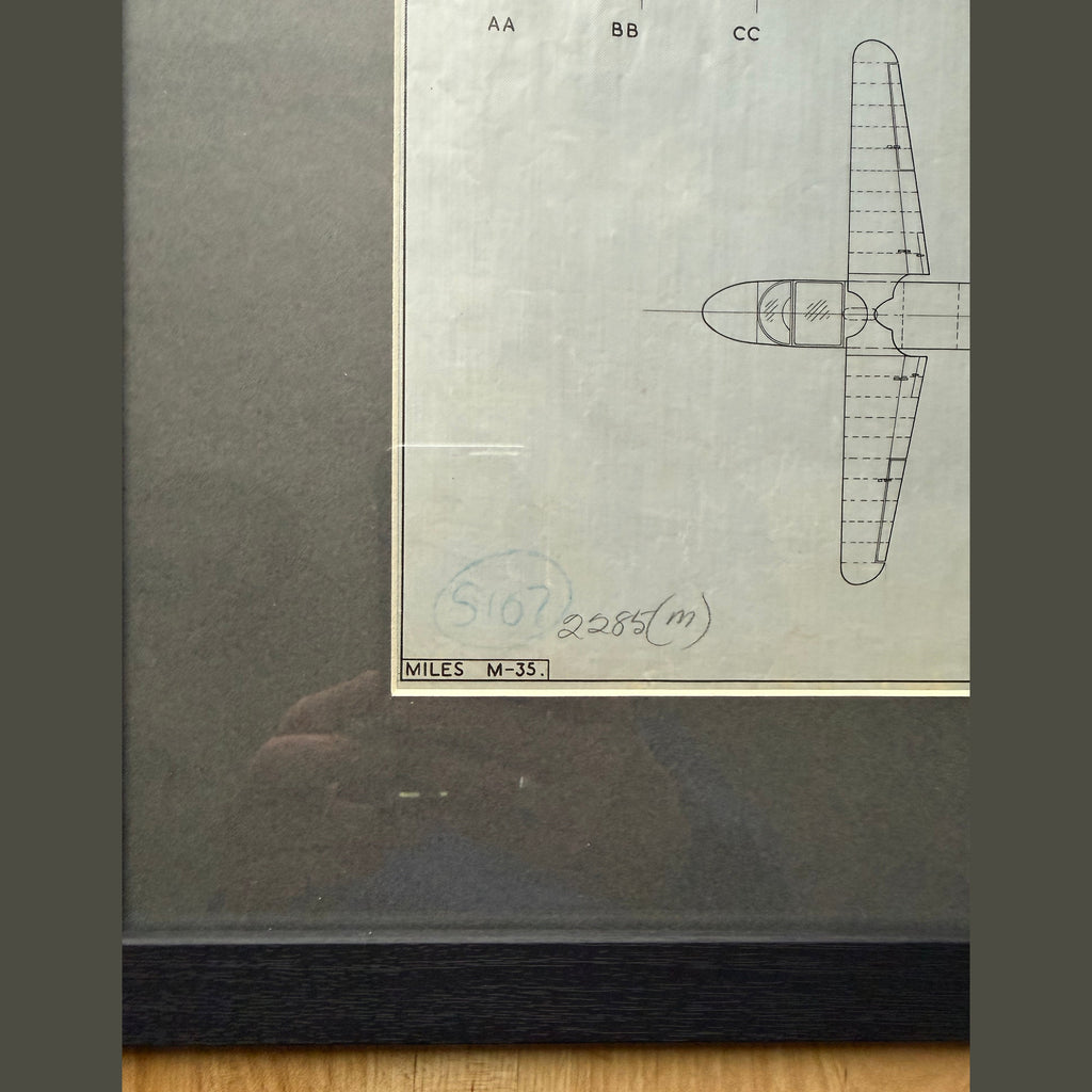 WW2 era Miles M-35 Libuellula drawing, ink on linen