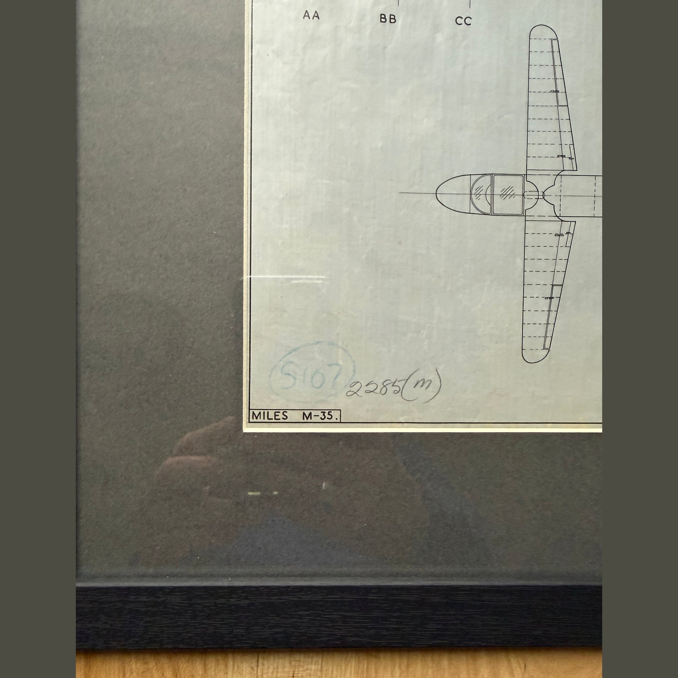 WW2 era Miles M-35 Libuellula drawing, ink on linen