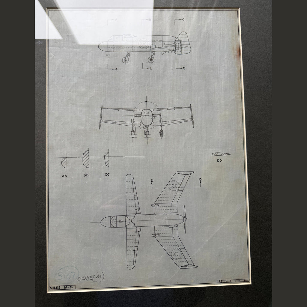 WW2 era Miles M-35 Libuellula drawing, ink on linen