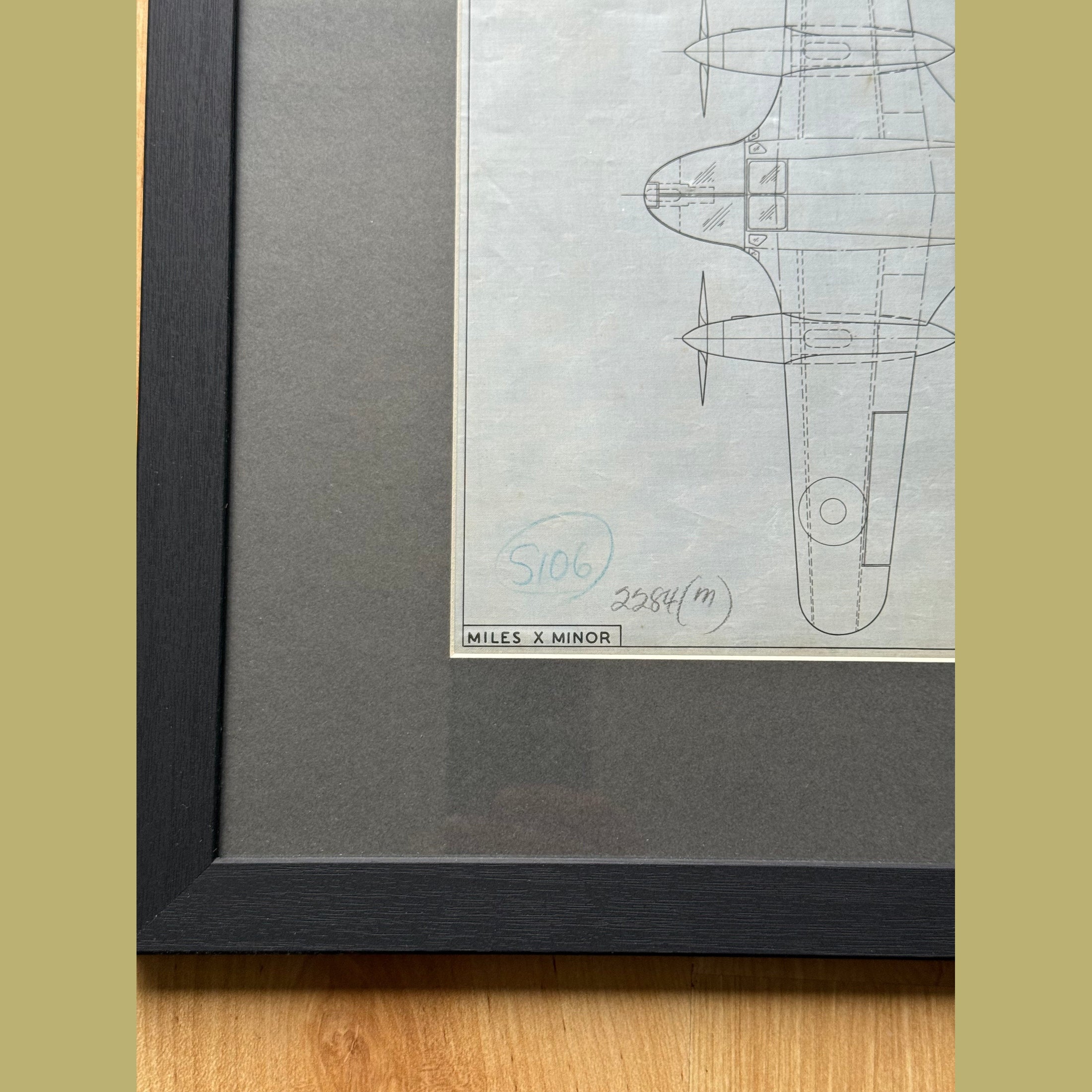 WW2 Miles m30 X Minor experimental aircraft drawing, ink on linen