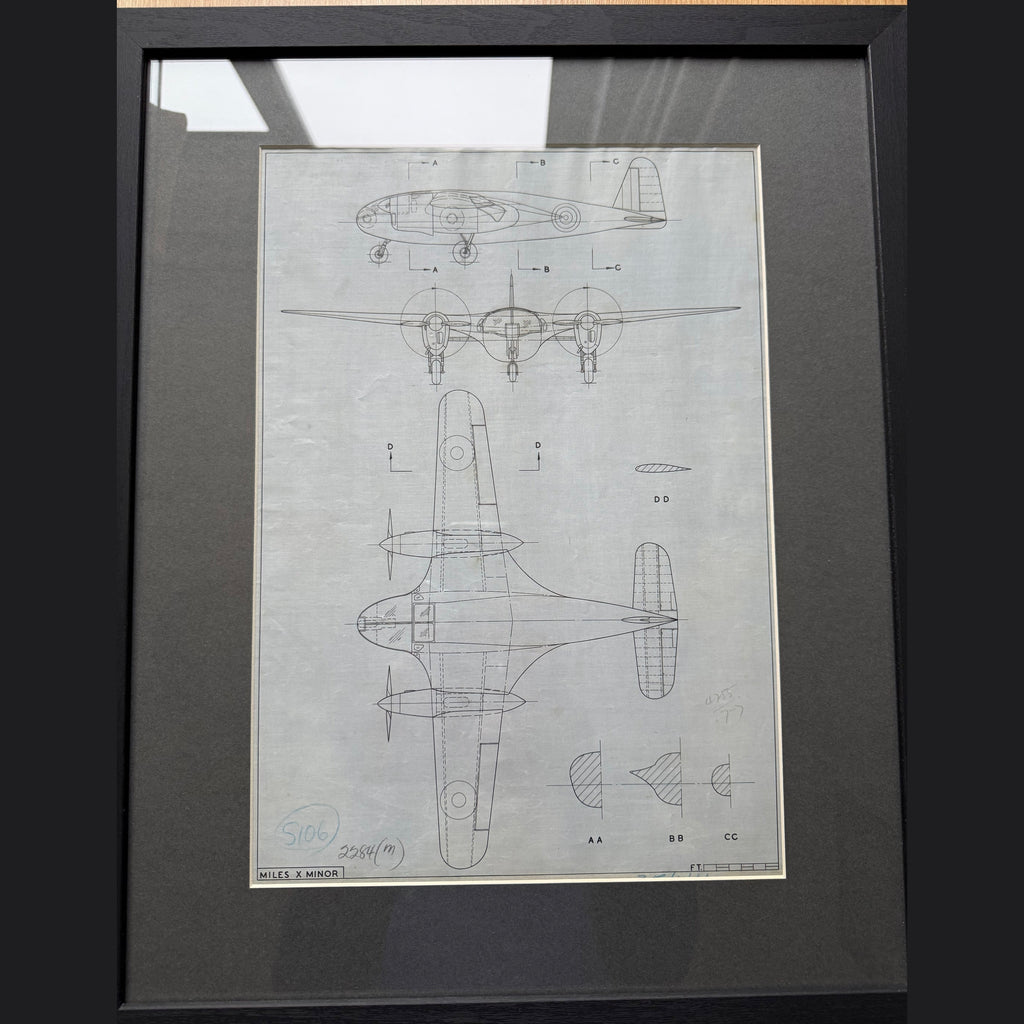 WW2 Miles m30 X Minor experimental aircraft drawing, ink on linen