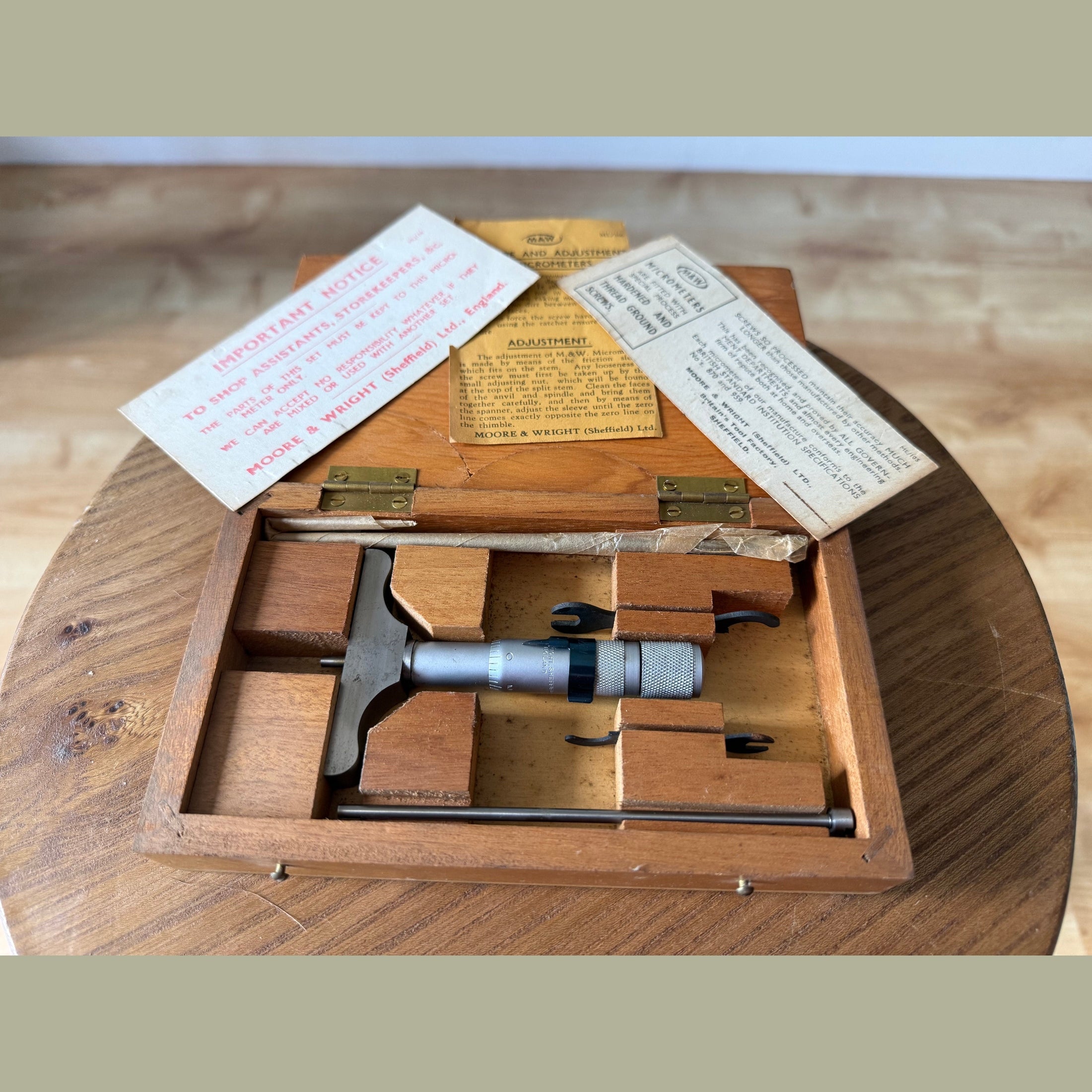 Vintage Moore and Wright depth micrometer.