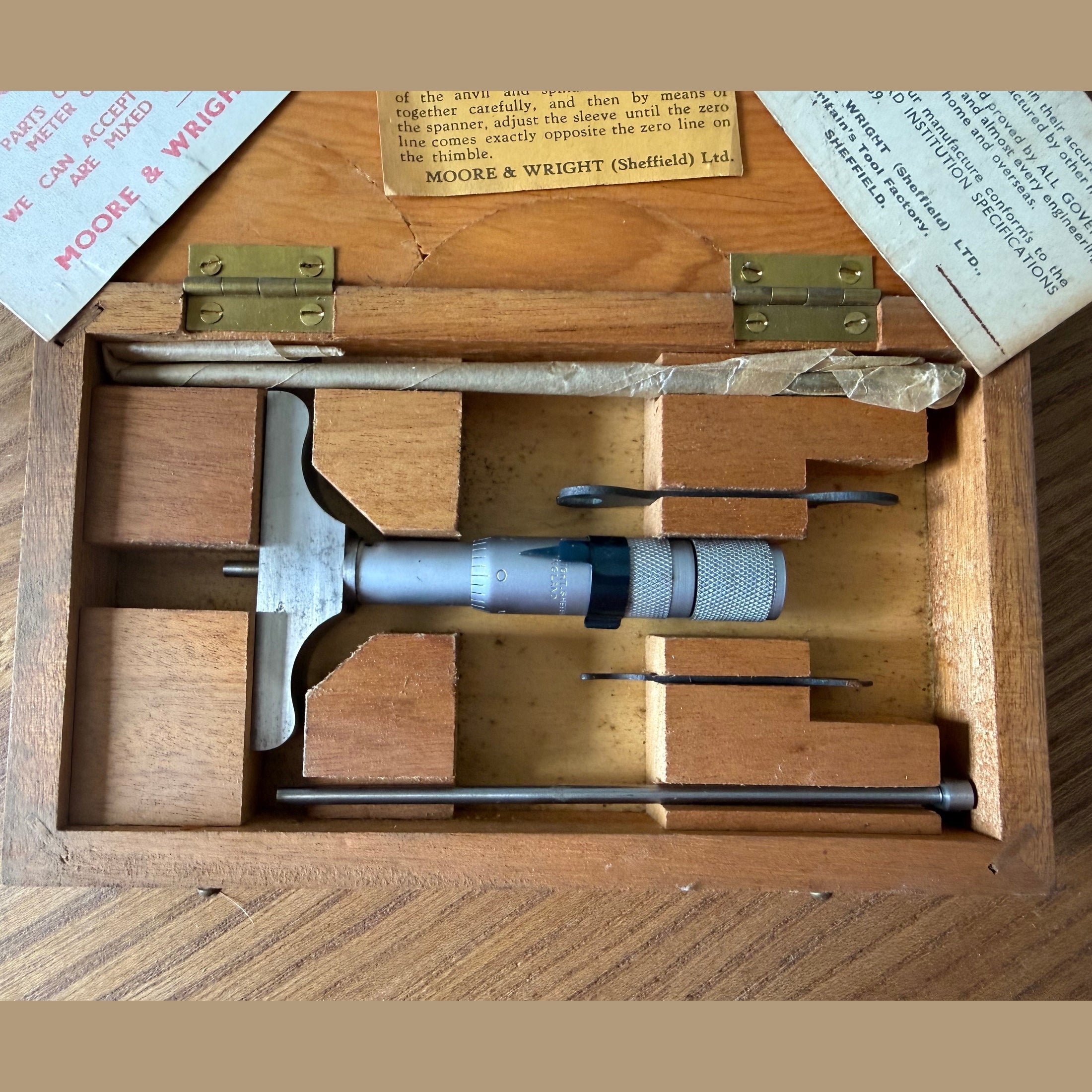 Vintage Moore and Wright depth micrometer.