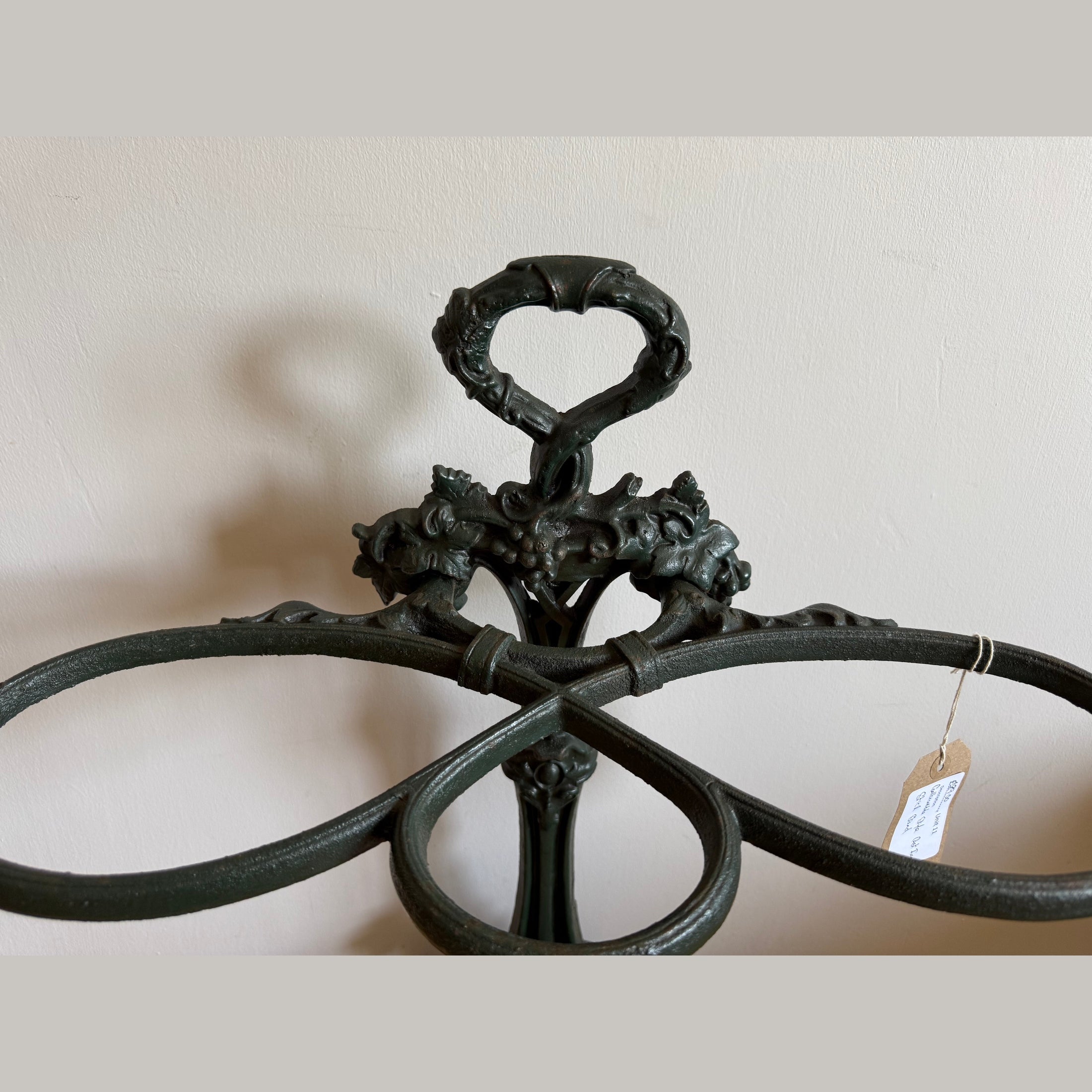 Coalbrookdale cast iron stick stand close-up heart handle grape vine detail