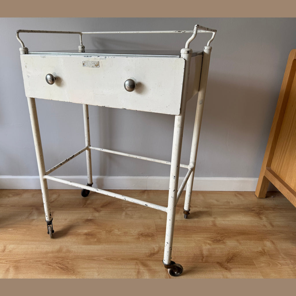 Vintage Industrial medical trolley/drinks cabinet. Made by J. Gardner and Son
