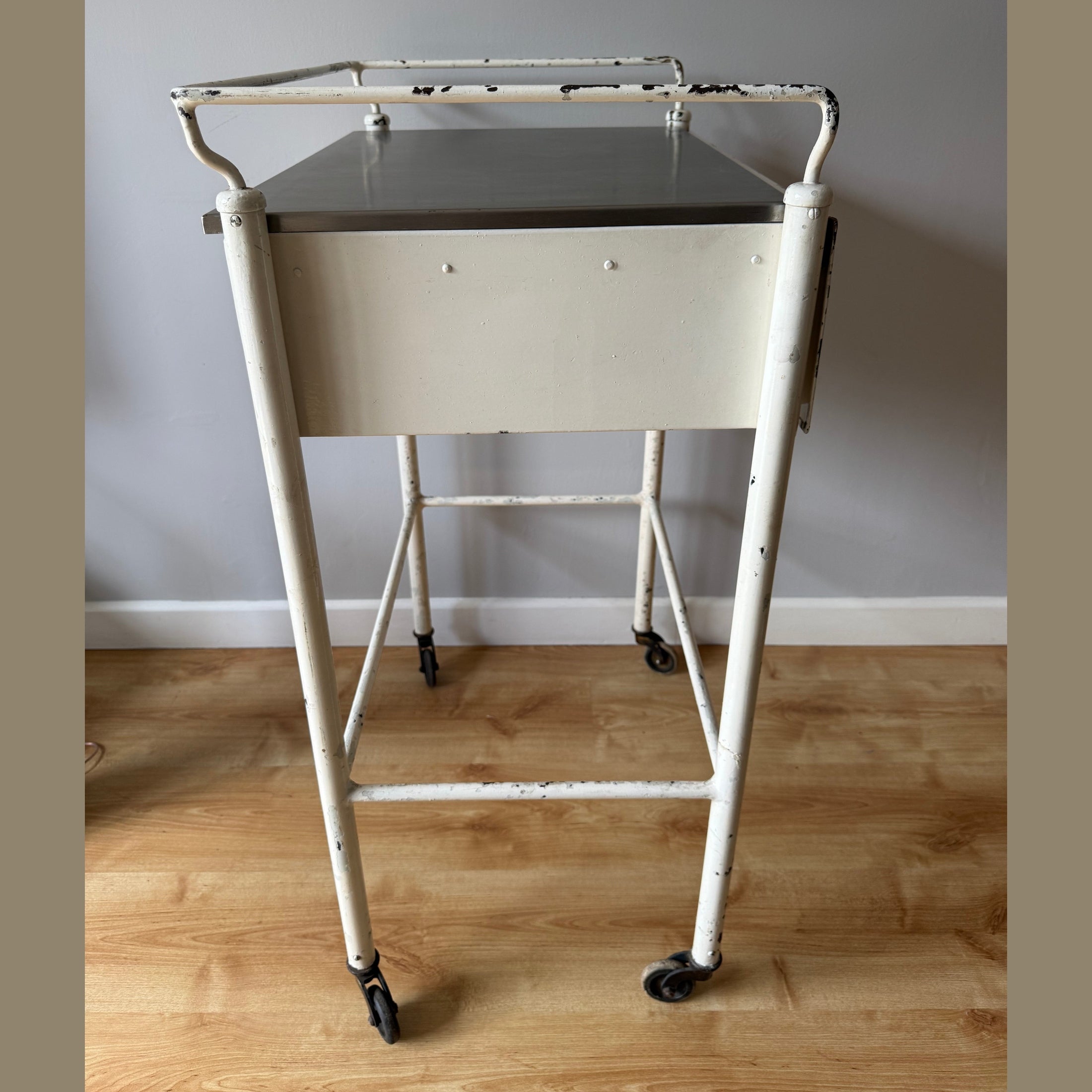 Vintage Industrial medical trolley/drinks cabinet. Made by J. Gardner and Son