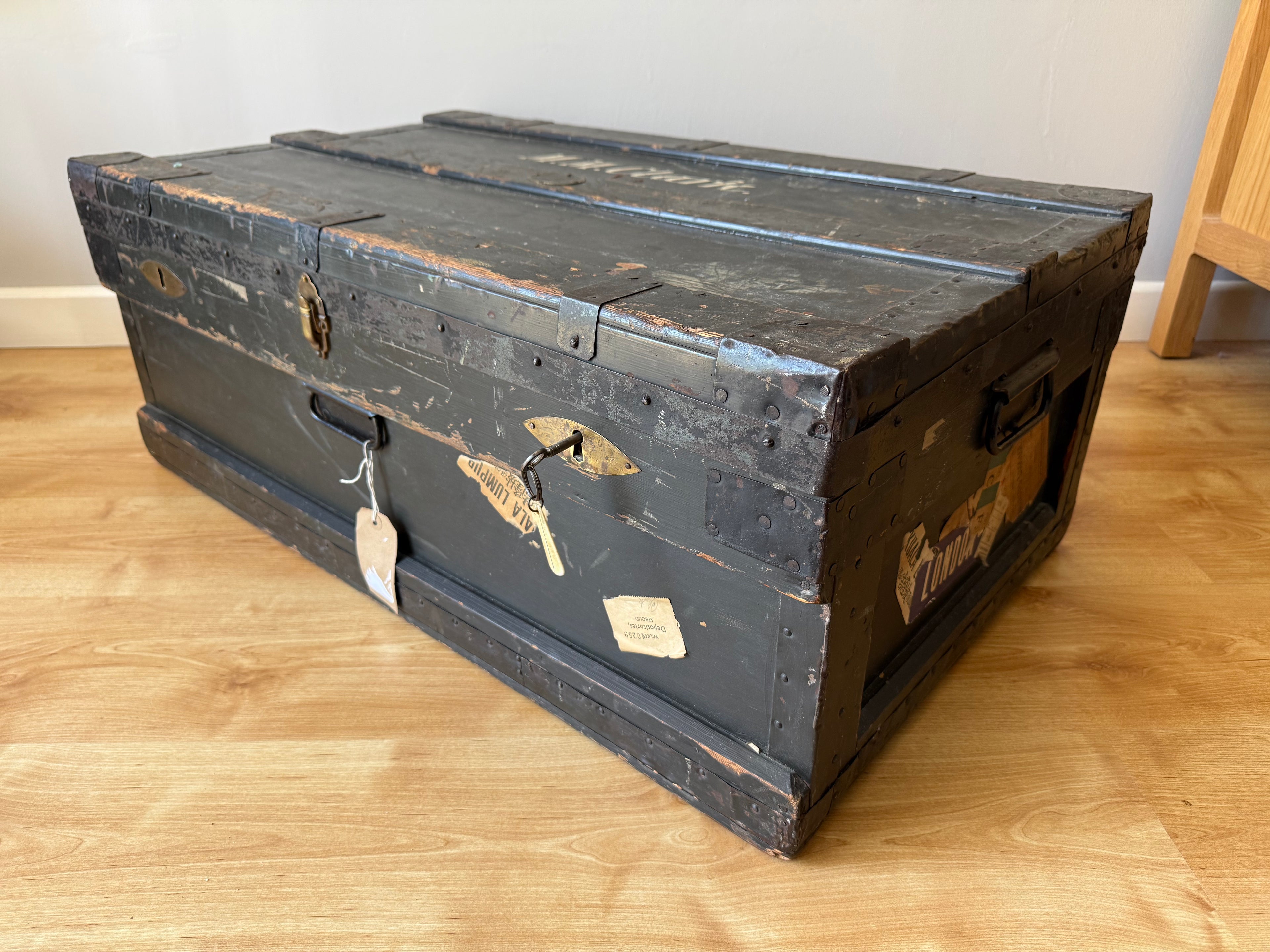 Vintage Marshalls wooden travel trunk
