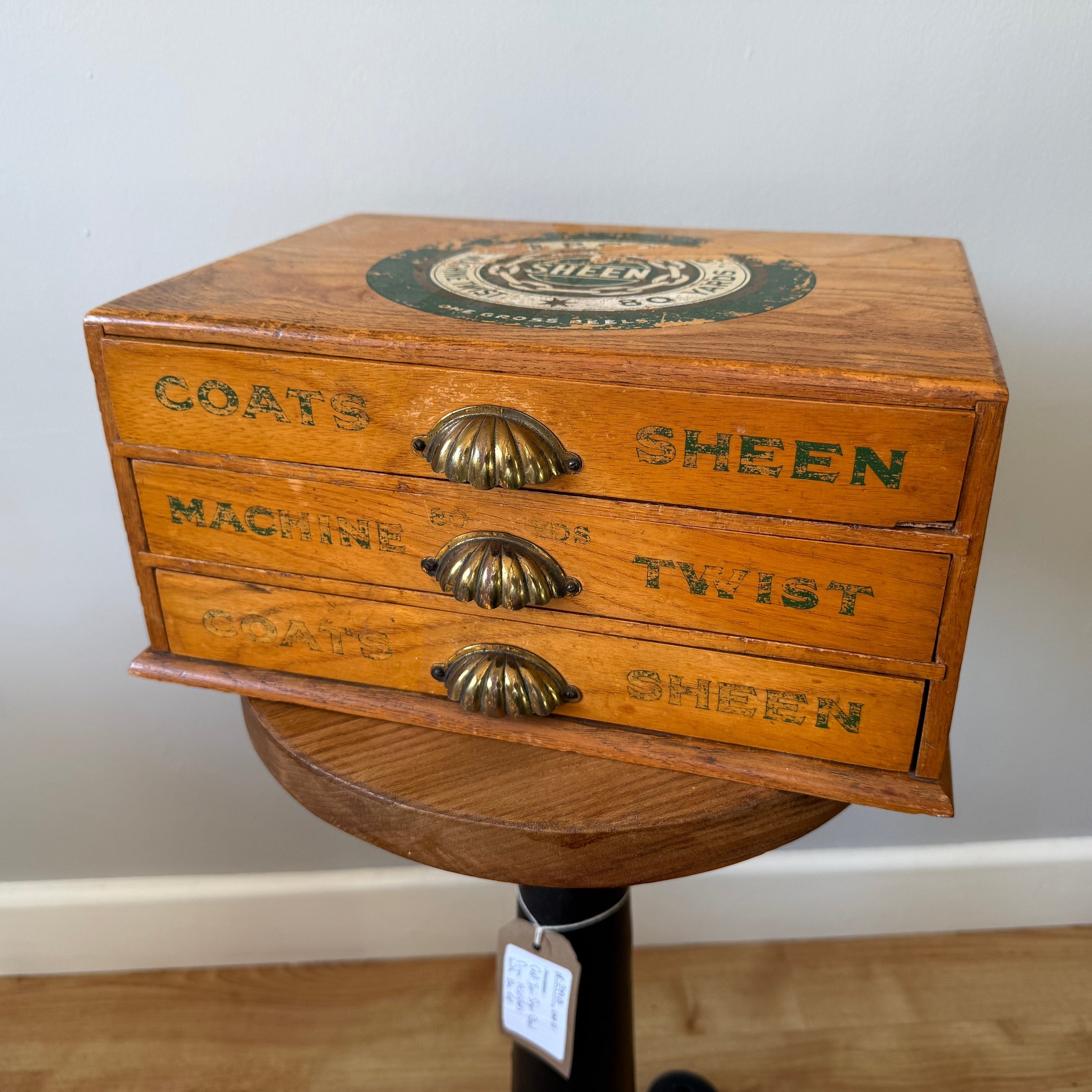 Vintage J and P Coles "Sheen" advertising haberdashery display cabinet