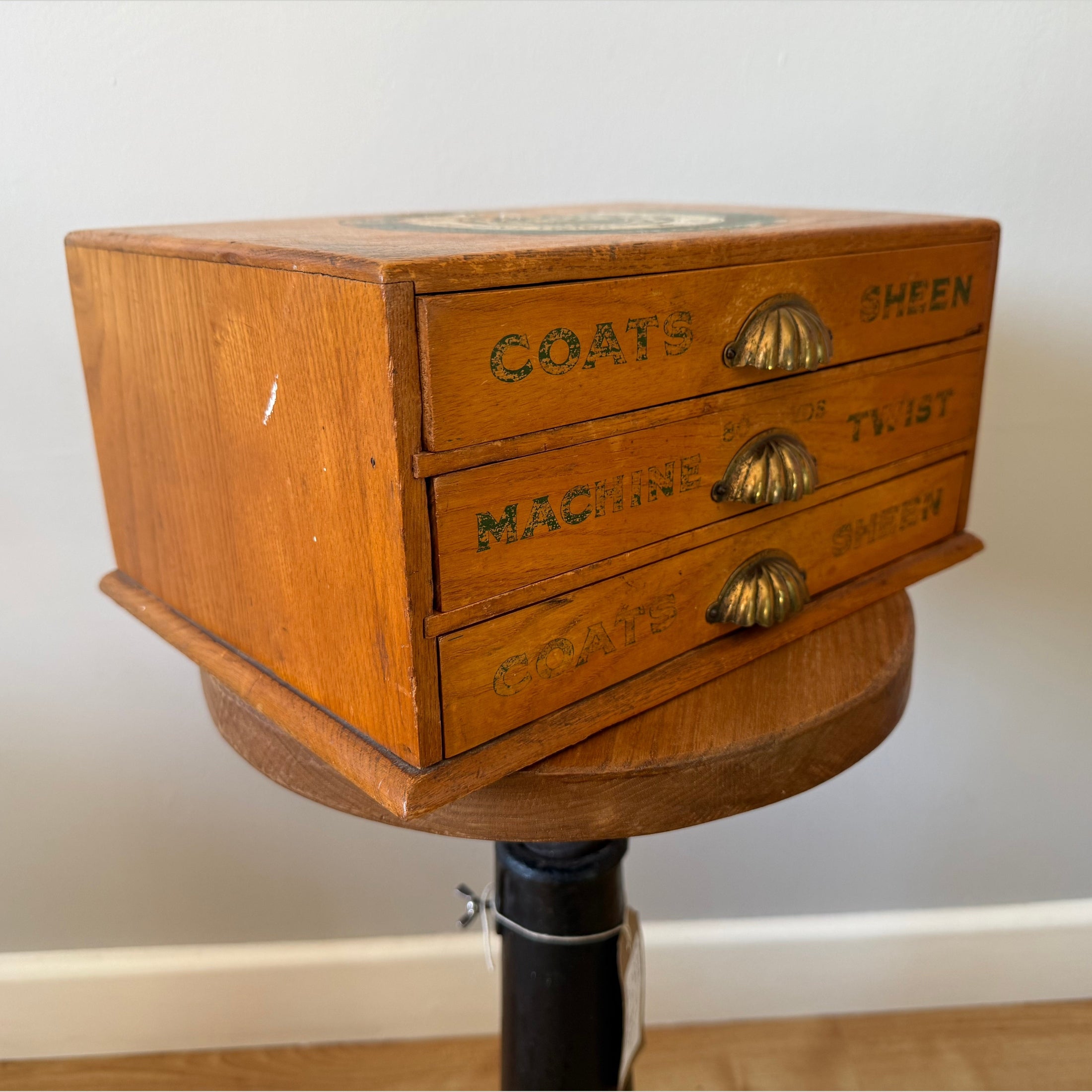 Vintage J and P Coles "Sheen" advertising haberdashery display cabinet