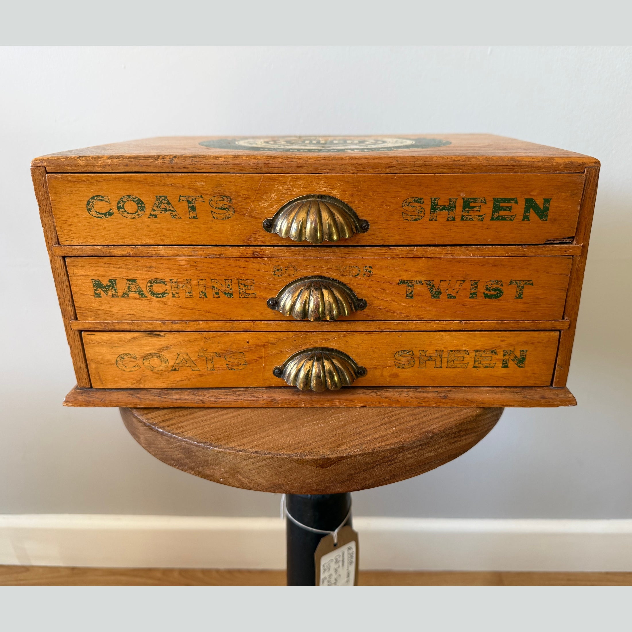 Vintage J and P Coles "Sheen" advertising haberdashery display cabinet