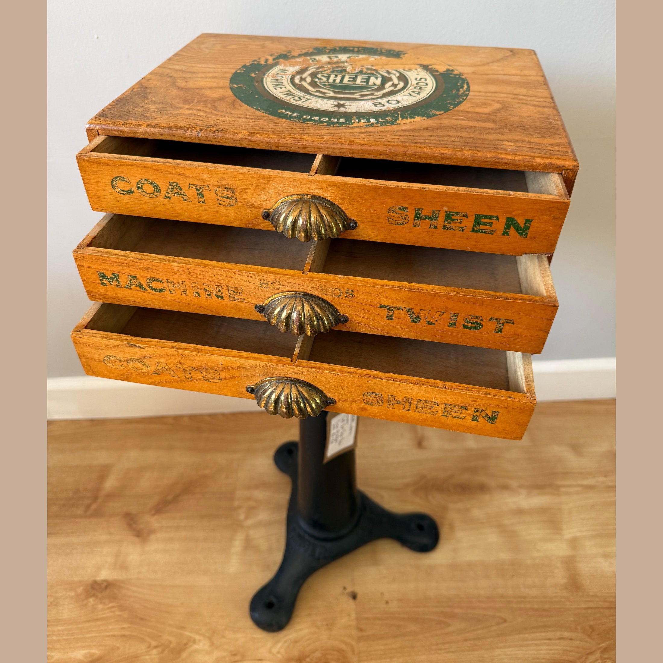 Vintage J and P Coles "Sheen" advertising haberdashery display cabinet